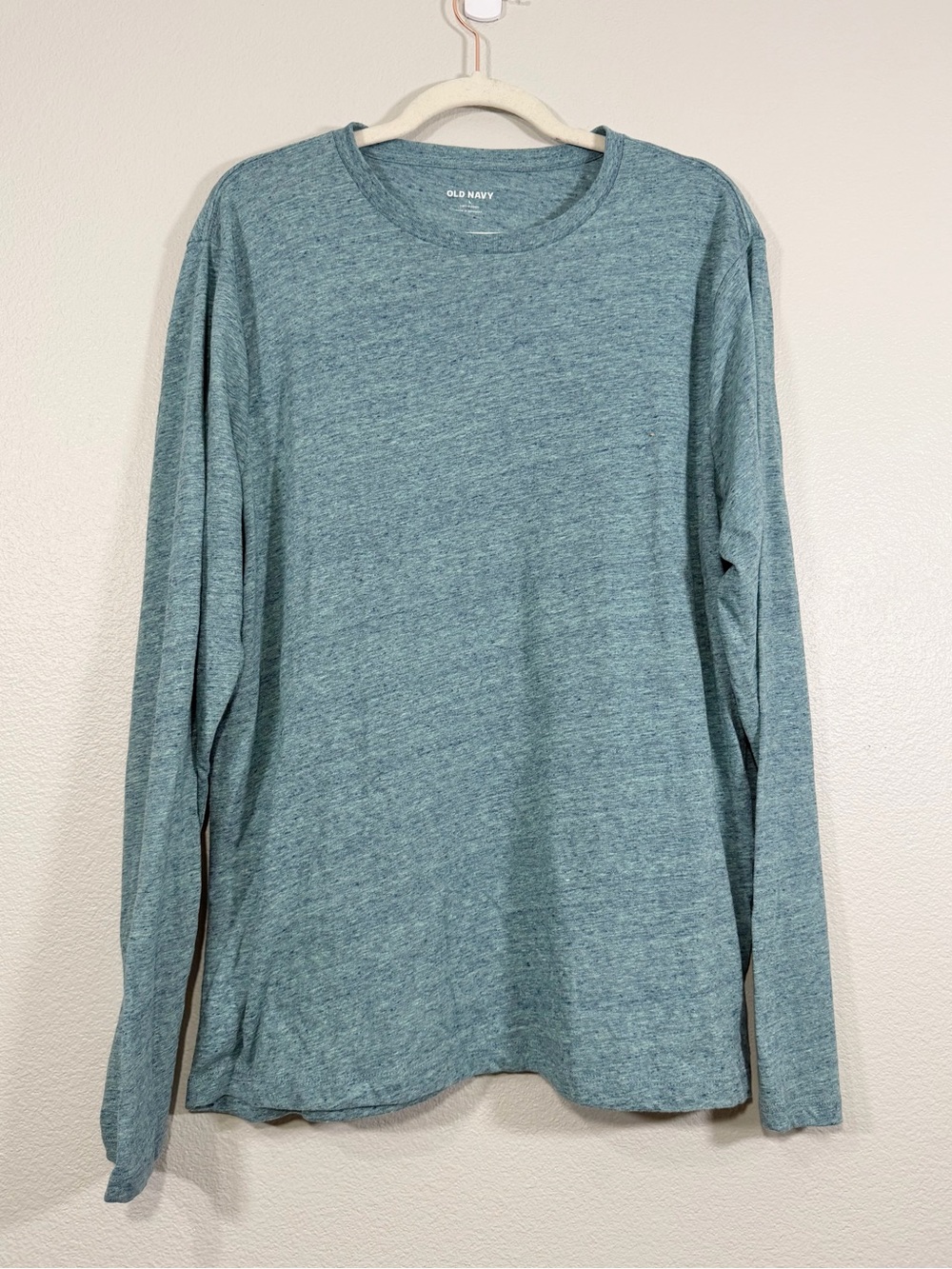 NWT Old Navy Shirt Long-Sleeve Heather Teal Green Crew Tee SOFT Layering Men L